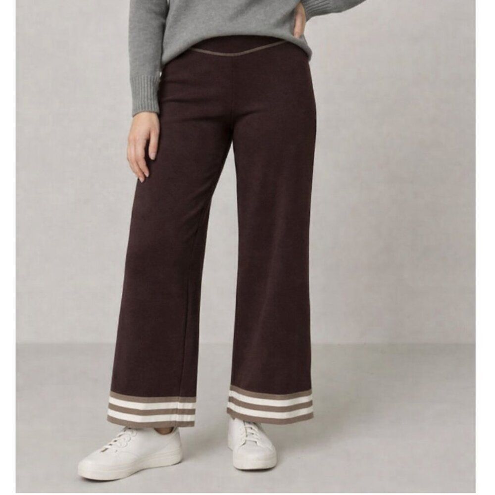 NEW Caroline Constas Size M Wide Leg Thick Knit Sweater Pants Brown Stripe